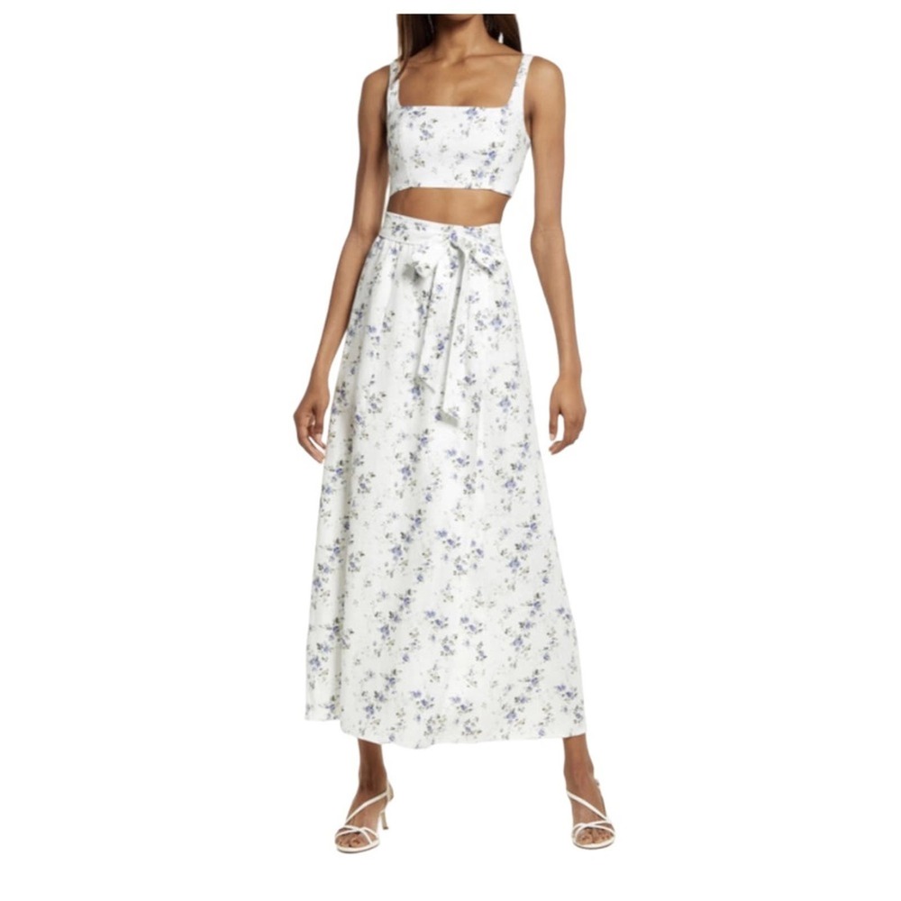 NWOT Reformation Palm Floral Print Linen Top Skirt Set 12